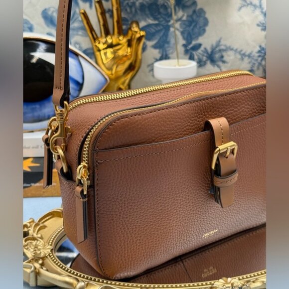 🆕 OROTON 🧿 NWOT Dylan Camera Crossbody Bag, Tan Calfskin Pebble Leather - Picture 5 of 16